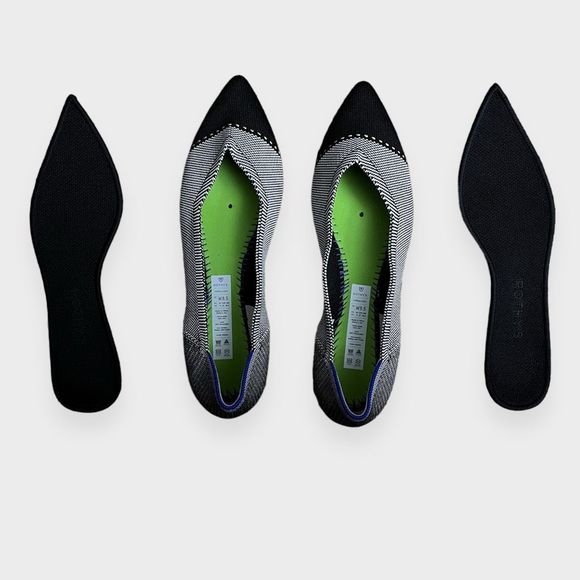 Rothy’s The Point Grey Mist Captoe 8.5 Pointed Toe Slip On Flats Black White - Picture 4 of 7